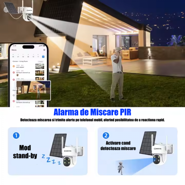 Camera de supraveghere CLAUSTEEL cu panou solar inclus, WIFI, 4MPX, acumulator 9000mAh, senzor de Miscare si Urmarire inteligenta, Night Vision Color, Comunicare bidirectionala [4]