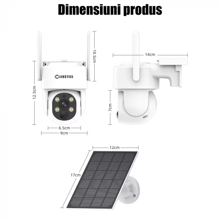 Camera de supraveghere CLAUSTEEL cu panou solar inclus, WIFI, 4MPX, acumulator 9000mAh, senzor de Miscare si Urmarire inteligenta, Night Vision Color, Comunicare bidirectionala [8]