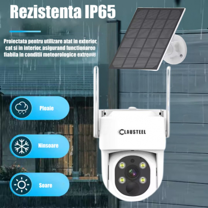 Camera de supraveghere CLAUSTEEL cu panou solar inclus, WIFI, 4MPX, acumulator 9000mAh, senzor de Miscare si Urmarire inteligenta, Night Vision Color, Comunicare bidirectionala [7]