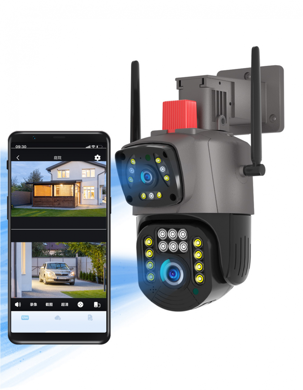 Camera de supraveghere CLAUSTEEL FullHd 4MP PTZ WiFi, exterior/interior, Night Vision Color, Comunicare bidirectionala, Intelligent tracking, IP66, Alarma miscare, Card microSD 64 GB inclus [1]