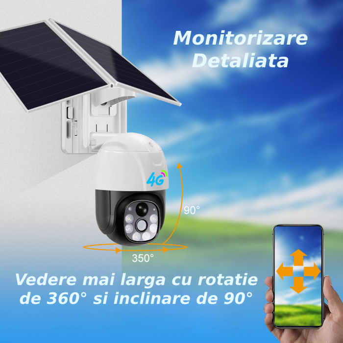 Camera de supraveghere CLAUSTEEL M117 cu acumulatori 20000mAh, Portabila, Panou solar dublu inclus, Slot SIM, conexiune 4G, 3MP, Intelligent tracking, PTZ, Micro SD, Rotire automata, Alarma miscare, I [5]