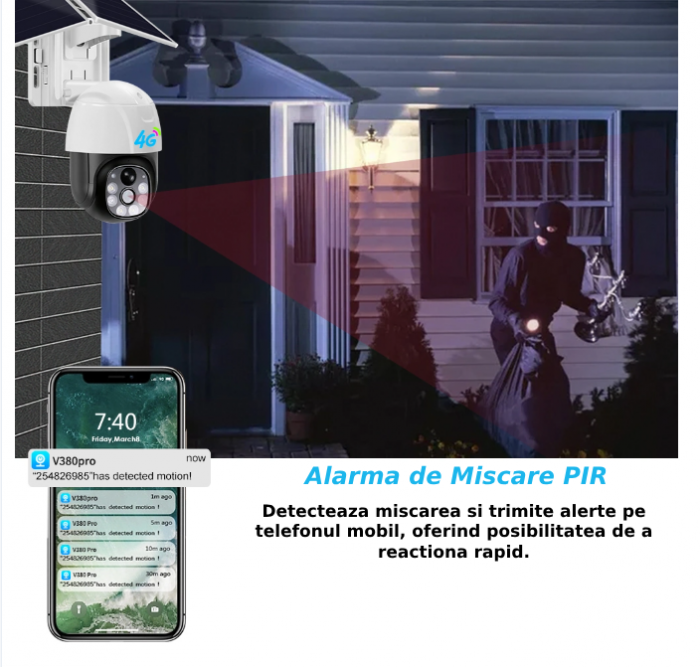 Camera de supraveghere CLAUSTEEL M117 cu acumulatori 20000mAh, Portabila, Panou solar dublu inclus, Slot SIM, conexiune 4G, 3MP, Intelligent tracking, PTZ, Micro SD, Rotire automata, Alarma miscare, I [2]