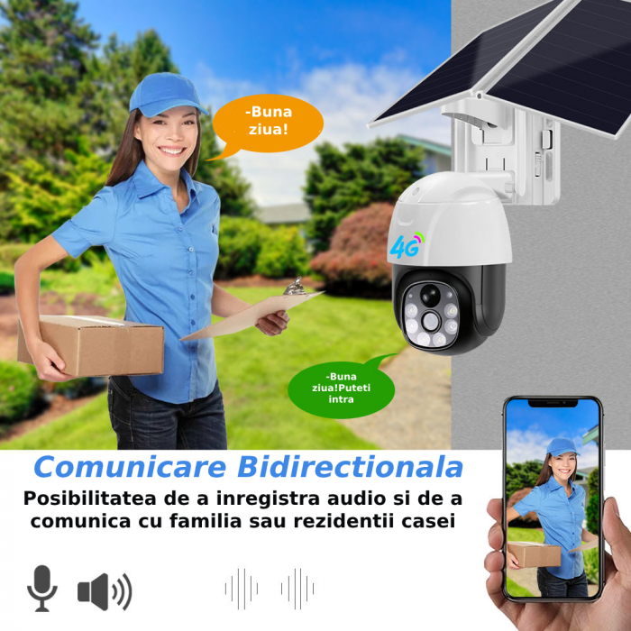 Camera de supraveghere CLAUSTEEL M117 cu acumulatori 20000mAh, Portabila, Panou solar dublu inclus, Slot SIM, conexiune 4G, 3MP, Intelligent tracking, PTZ, Micro SD, Rotire automata, Alarma miscare, I [7]
