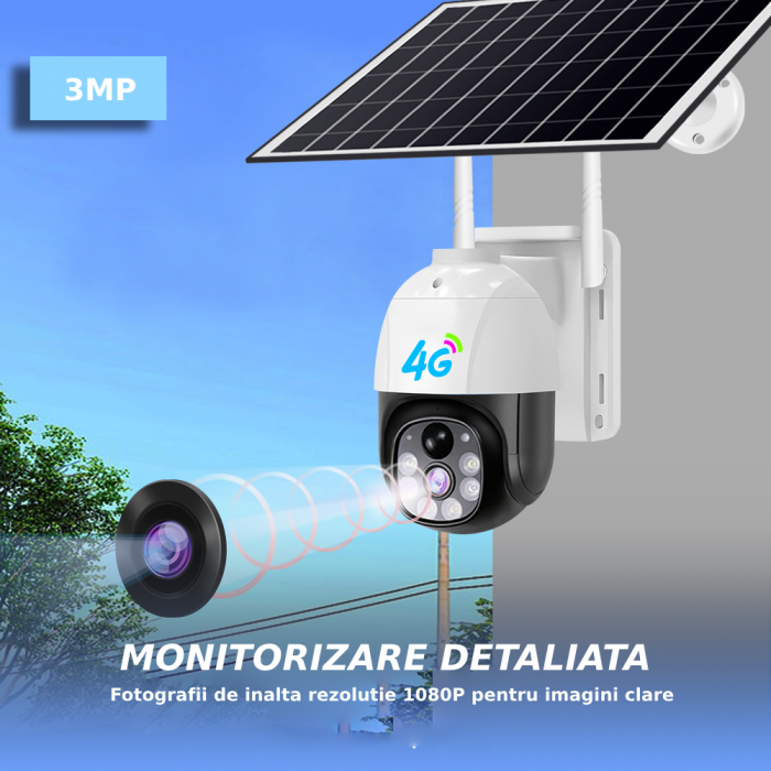Camera de supraveghere CLAUSTEEL M118 cu acumulatori 12000mAh, Portabila, Panou solar inclus, Slot SIM, conexiune 4G, 3MP, Intelligent tracking, PTZ, Micro SD, Rotire automata, Alarma miscare, IP66 [5]