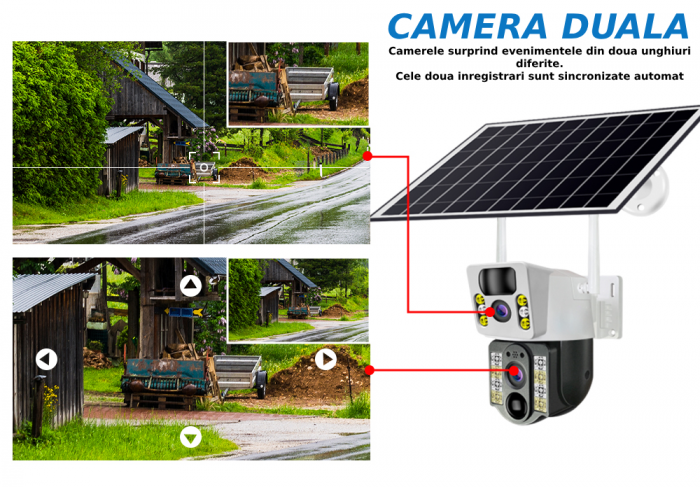 Camera de supraveghere CLAUSTEEL M119 2in1 cu Panou Solar inclus 20W, 4MP, Portabila, Acumulator incorporat 12000mah, Rotire automata, Micro SD, Cartela SIM, Conexiune 4G, Supravegheaza doua zone in a [6]