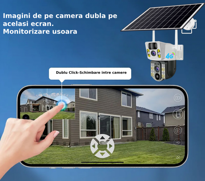 Camera de supraveghere CLAUSTEEL M119 2in1 cu Panou Solar inclus 20W, 4MP, Portabila, Acumulator incorporat 12000mah, Rotire automata, Micro SD, Cartela SIM, Conexiune 4G, Supravegheaza doua zone in a [7]