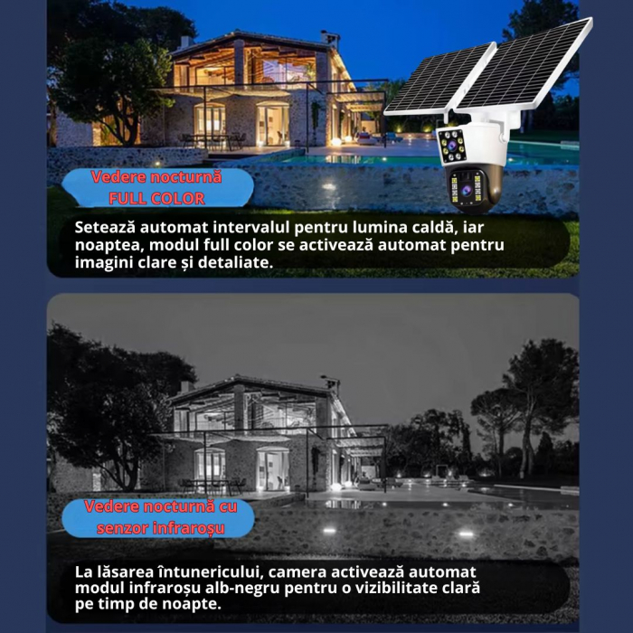 Camera de supraveghere CLAUSTEEL M120 2in1 cu Panou Solar Dublu inclus, 5MP, Portabila, Acumulator incorporat 12000mah, Rotire automata, Micro SD, Cartela SIM, Conexiune 4G, Supravegheaza doua zone in [6]