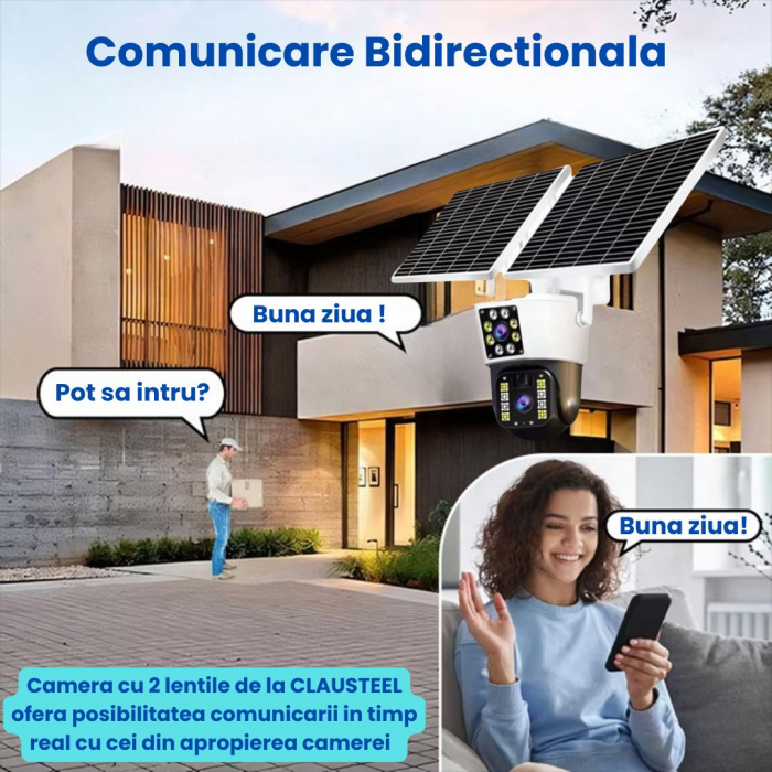 Camera de supraveghere CLAUSTEEL M120 2in1 cu Panou Solar Dublu inclus, 5MP, Portabila, Acumulator incorporat 12000mah, Rotire automata, Micro SD, Cartela SIM, Conexiune 4G, Supravegheaza doua zone in [9]
