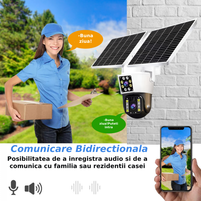 Camera de supraveghere CLAUSTEEL M120 2in1 cu Panou Solar Dublu inclus, 5MP, Portabila, Acumulator incorporat 12000mah, Rotire automata, Micro SD, Cartela SIM, Conexiune 4G, Supravegheaza doua zone in [10]