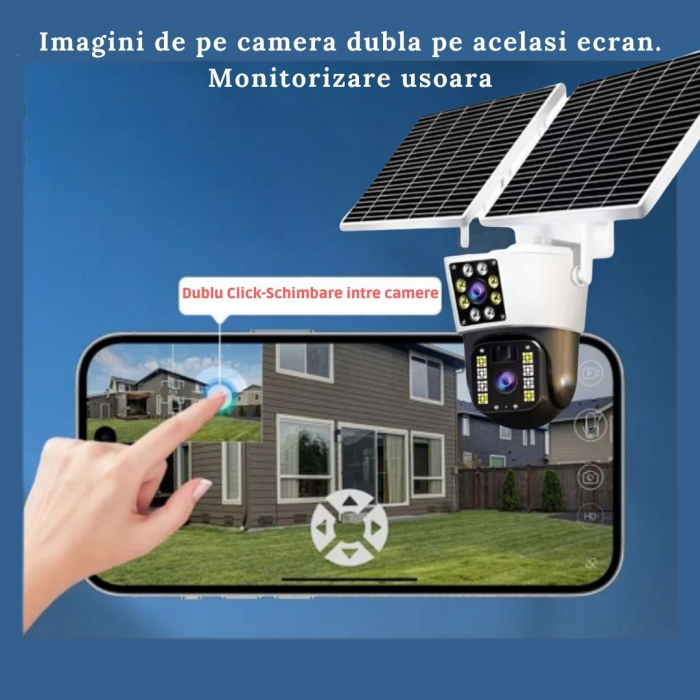 Camera de supraveghere CLAUSTEEL M120 2in1 cu Panou Solar Dublu inclus, 5MP, Portabila, Acumulator incorporat 12000mah, Rotire automata, Micro SD, Cartela SIM, Conexiune 4G, Supravegheaza doua zone in [4]