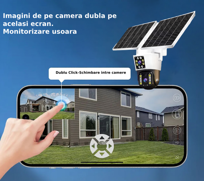 Camera de supraveghere CLAUSTEEL M120 2in1 cu Panou Solar Dublu inclus, 5MP, Portabila, Acumulator incorporat 12000mah, Rotire automata, Micro SD, Cartela SIM, Conexiune 4G, Supravegheaza doua zone in [5]