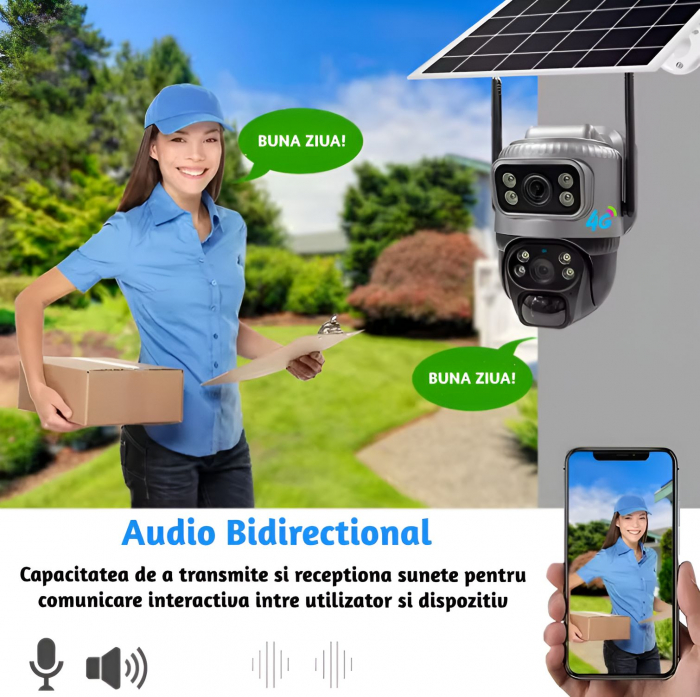 Camera de supraveghere CLAUSTEEL MAN 132 duala cu Panou Solar inclus, 2 lentile, 4MP, Portabila, Acumulator incorporat 8000mah, Rotire automata, Micro SD, Cartela SIM, Conexiune 4G, Supravegheaza doua [5]