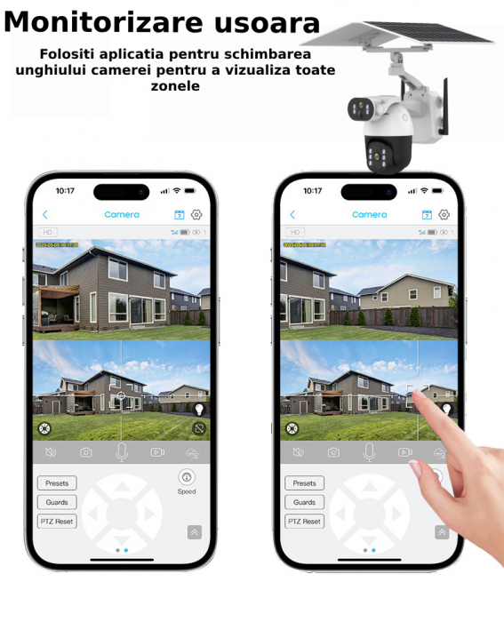 Camera de supraveghere CLAUSTEEL Q5MAX 2in1 cu Panou Solar inclus 12W, 6MP, Portabila, Acumulator incorporat 9600mah, Zoom digital 4X, Rotire automata, Micro SD, Cartela SIM, Conexiune 4G, Supraveghea [4]