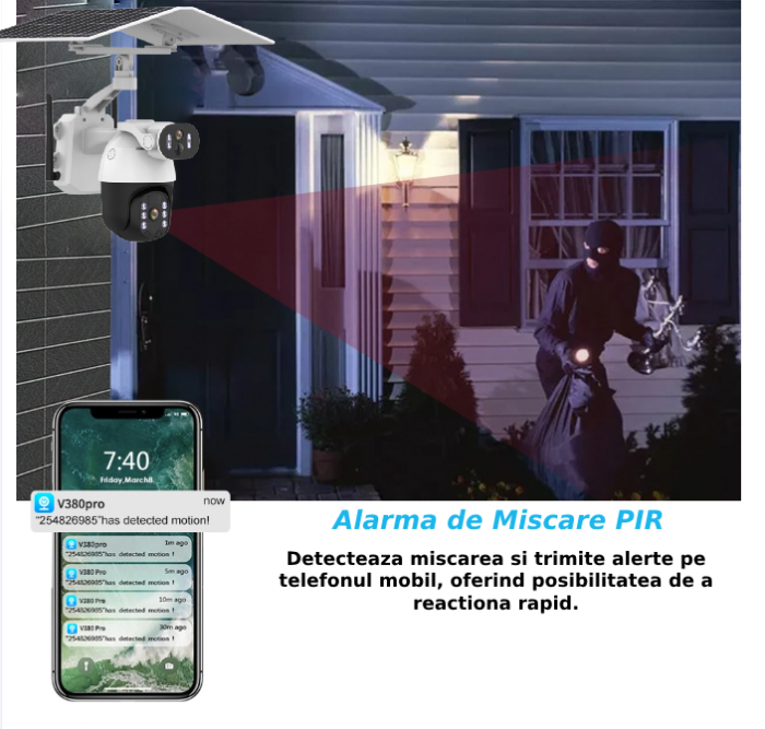 Camera de supraveghere CLAUSTEEL Q5MAX 2in1 cu Panou Solar inclus 12W, 6MP, Portabila, Acumulator incorporat 9600mah, Zoom digital 4X, Rotire automata, Micro SD, Cartela SIM, Conexiune 4G, Supraveghea [8]