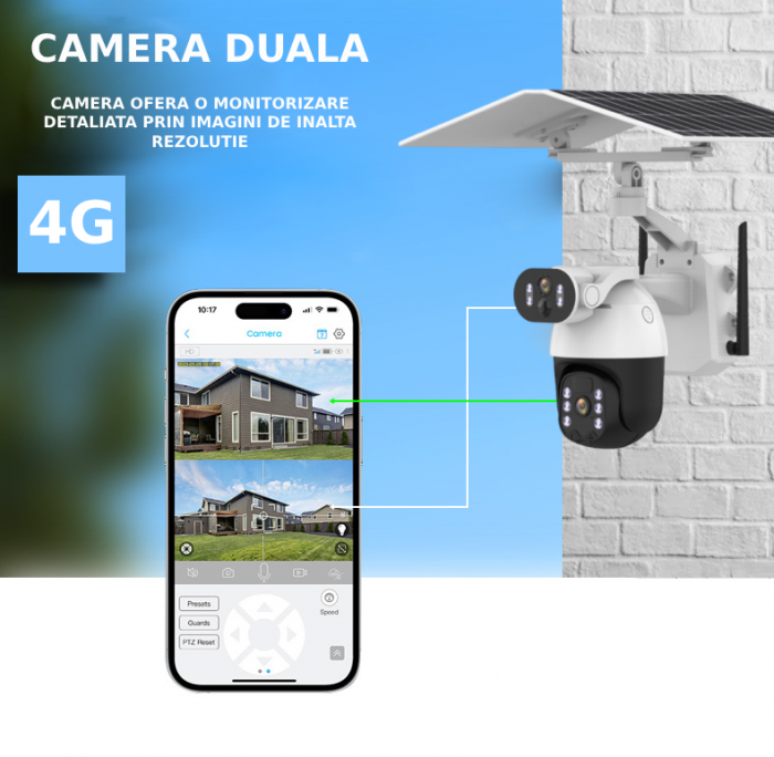 Camera de supraveghere CLAUSTEEL Q5MAX 2in1 cu Panou Solar inclus 12W, 6MP, Portabila, Acumulator incorporat 9600mah, Zoom digital 4X, Rotire automata, Micro SD, Cartela SIM, Conexiune 4G, Supraveghea [6]