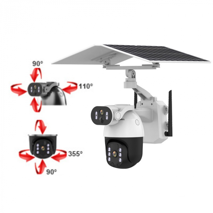 Camera de supraveghere CLAUSTEEL Q5MAX 2in1 cu Panou Solar inclus 12W, 6MP, Portabila, Acumulator incorporat 9600mah, Zoom digital 4X, Rotire automata, Micro SD, Cartela SIM, Conexiune 4G, Supraveghea [7]