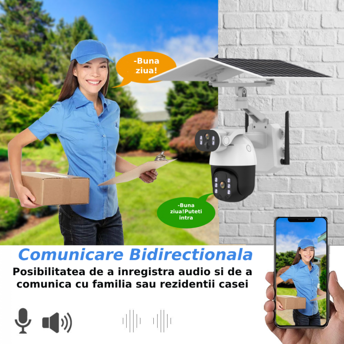 Camera de supraveghere CLAUSTEEL Q5MAX 2in1 cu Panou Solar inclus 12W, 6MP, Portabila, Acumulator incorporat 9600mah, Zoom digital 4X, Rotire automata, Micro SD, Cartela SIM, Conexiune 4G, Supraveghea [10]