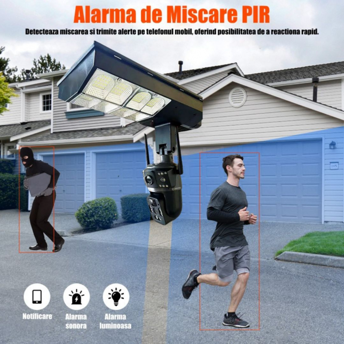 Camera de supraveghere duala CLAUSTEEL 2in1, cartela SIM 4G, PTZ, Urmarire automata, panou solar 16 W, acumulator, 16000 mAh, lampa pentru iluminare stradala 180 W cu 18 LED-uri, Night Vision, slot mi [8]
