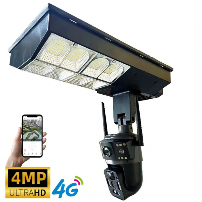 Camera de supraveghere duala CLAUSTEEL 2in1, cartela SIM 4G, PTZ, Urmarire automata, panou solar 16 W, acumulator, 16000 mAh, lampa pentru iluminare stradala 180 W cu 18 LED-uri, Night Vision, slot mi [2]