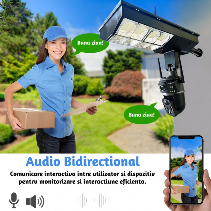 Camera de supraveghere duala CLAUSTEEL 2in1, cartela SIM 4G, PTZ, Urmarire automata, panou solar 16 W, acumulator, 16000 mAh, lampa pentru iluminare stradala 180 W cu 18 LED-uri, Night Vision, slot mi [9]