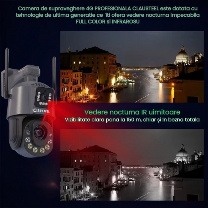 Camera de Supraveghere Profesionala CLAUSTEEL 2in1 Dubla, 4G cu Zoom 99X, 12 MP, 6K, Vizualizare la 1 KM, Senzor PIR, Notificari pe Telefon, Smart Night Vision cu IR pana la 150 M, Slot MicroSD, Compa [7]