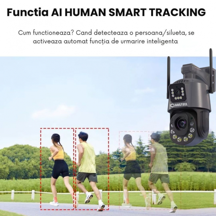 Camera de Supraveghere Profesionala CLAUSTEEL 2in1 Dubla, 4G cu Zoom 99X, 12 MP, 6K, Vizualizare la 1 KM, Senzor PIR, Notificari pe Telefon, Smart Night Vision cu IR pana la 150 M, Slot MicroSD, Compa [6]