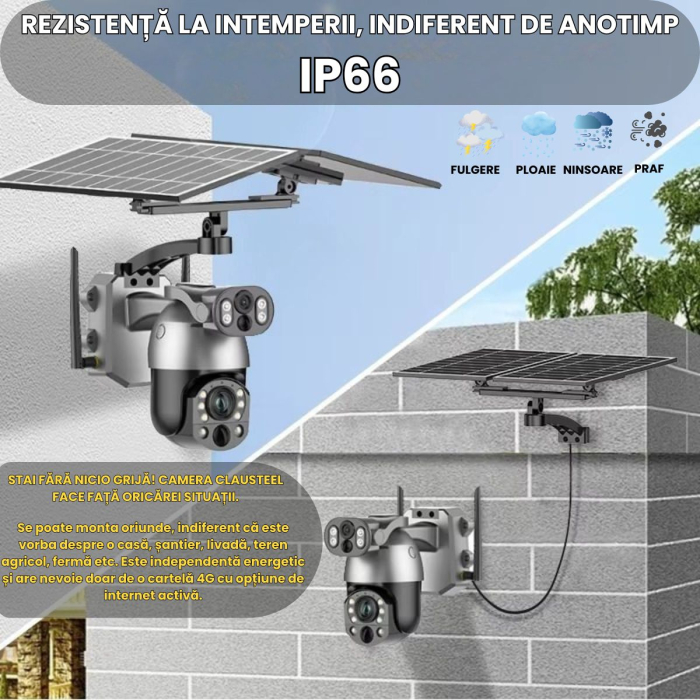 Camera de Supraveghere Profesionala CLAUSTEEL 2IN1, Dubla, 4G cu Zoom 99x, Panou Solar Dublu 12W, 4K, 10 MP, Acumulator 9600 mAh, Vizualizare la 1 KM, Senzor PIR, Notificari pe Telefon [6]