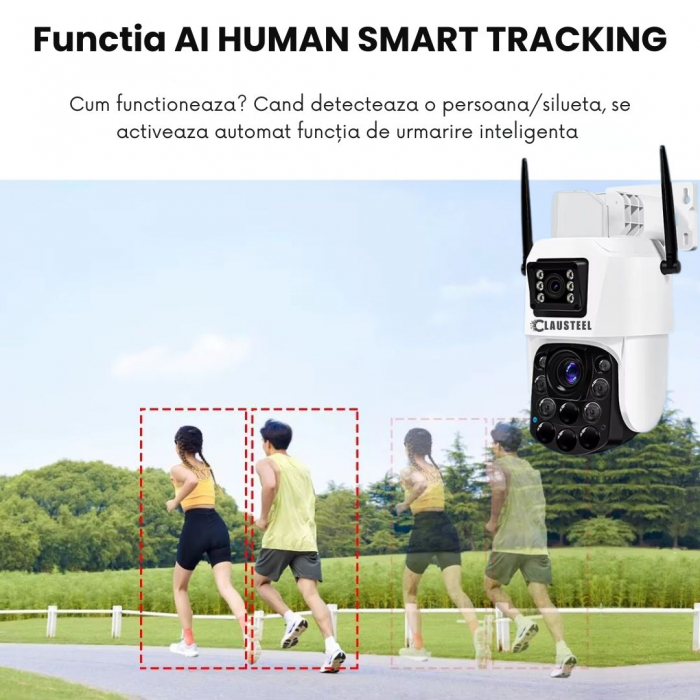 Camera de Supraveghere Profesionala CLAUSTEEL 2in1 Dubla, WiFi cu Zoom 99X, 8 MP, 4K, Vizualizare la 1 KM, Senzor PIR, Notificari pe Telefon, Night Vision FULL COLOR, Slot MicroSD, Microfon bidirectio [5]