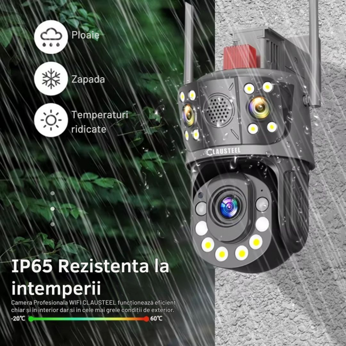 Camera de Supraveghere Profesionala CLAUSTEEL 3in1 WiFi, Tripla cu Zoom 99x, 12 MP, 6K, Vizualizare la 1 KM, Senzor PIR, Notificari pe Telefon, Smart Night Vision cu IR pana la 120 M, Slot MicroSD, Mi [9]
