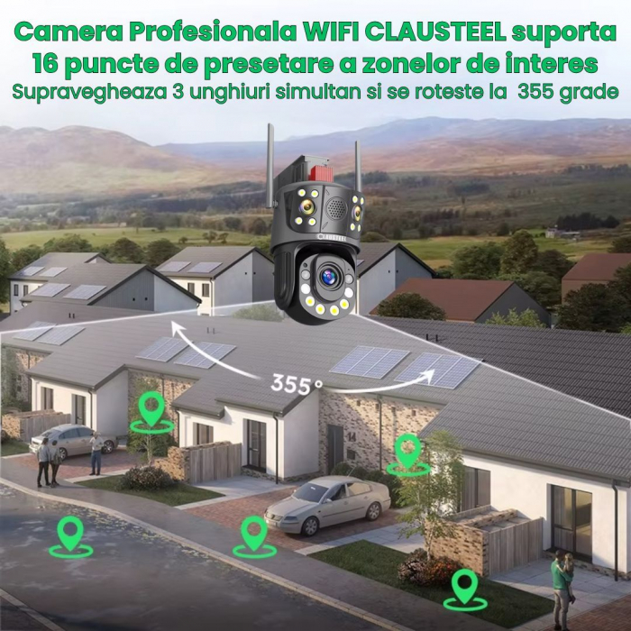 Camera de Supraveghere Profesionala CLAUSTEEL 3in1 WiFi, Tripla cu Zoom 99x, 12 MP, 6K, Vizualizare la 1 KM, Senzor PIR, Notificari pe Telefon, Smart Night Vision cu IR pana la 120 M, Slot MicroSD, Mi [6]