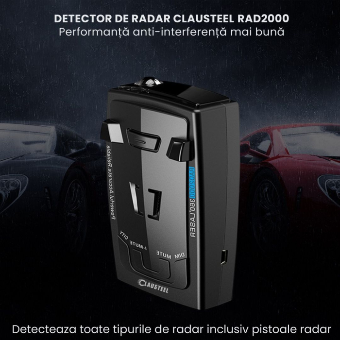 Detector de radar CLAUSTEL RAD2000, 16 benzi, Detectie laser 360 grade X K KA, Detecteaza Radare si Pistoale Radar noi, Ecran LED, Accesorii incluse [2]