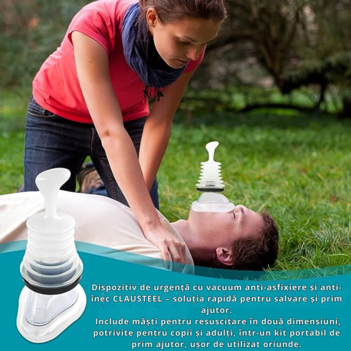 Dispozitiv de Urgenta cu Vacuum Anti Asfixiere si Anti Inec CLAUSTEEL, Dispozitiv de Salvare, Prim Ajutor cu Masti pentru Resuscitare in 2 Dimensiuni pentru Copii si Adulti, Kit de Prim Ajutor Portabi [5]