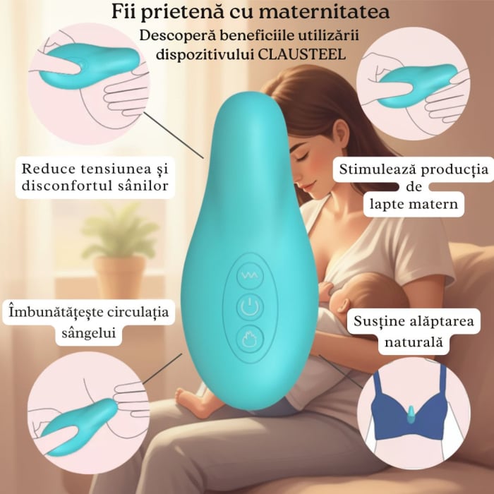 Dispozitiv Portabil de Masaj Pentru Stimularea Lactatiei si Cresterea Fluxului De Lapte, Functie De Incalzire Si Vibratie, Ajuta la Imbunatatirea Circulatiei Sangelui Si Deblocarea Conductelor Infunda [7]