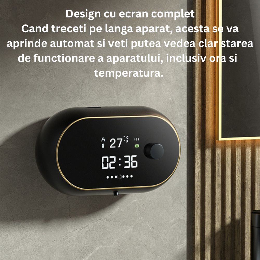 Dozator CLAUSTEEL cu Dispenser automat cu senzor de miscare tactil pentru sapun spuma si dezinfectant,500ML, Display cu afisaj LED, afiseaza temperatura, ora si nivelul de spumare, acumulator 2000mAh, [4]