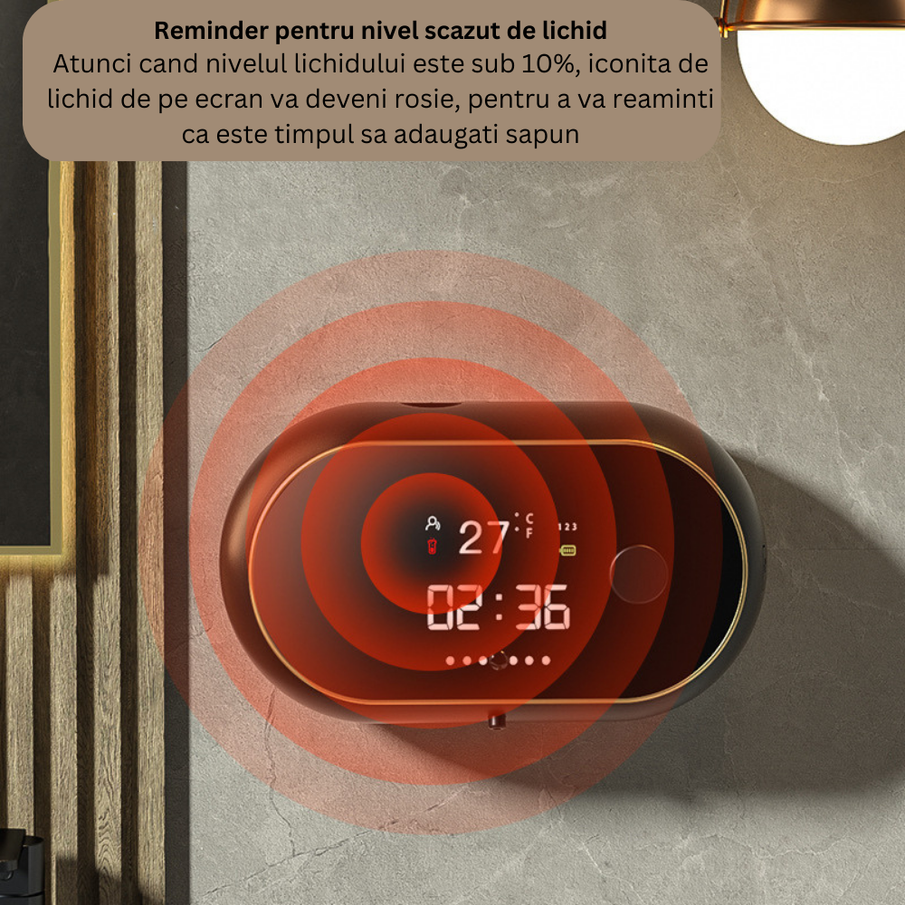 Dozator CLAUSTEEL cu Dispenser automat cu senzor de miscare tactil pentru sapun spuma si dezinfectant,500ML, Display cu afisaj LED, afiseaza temperatura, ora si nivelul de spumare, acumulator 2000mAh, [2]