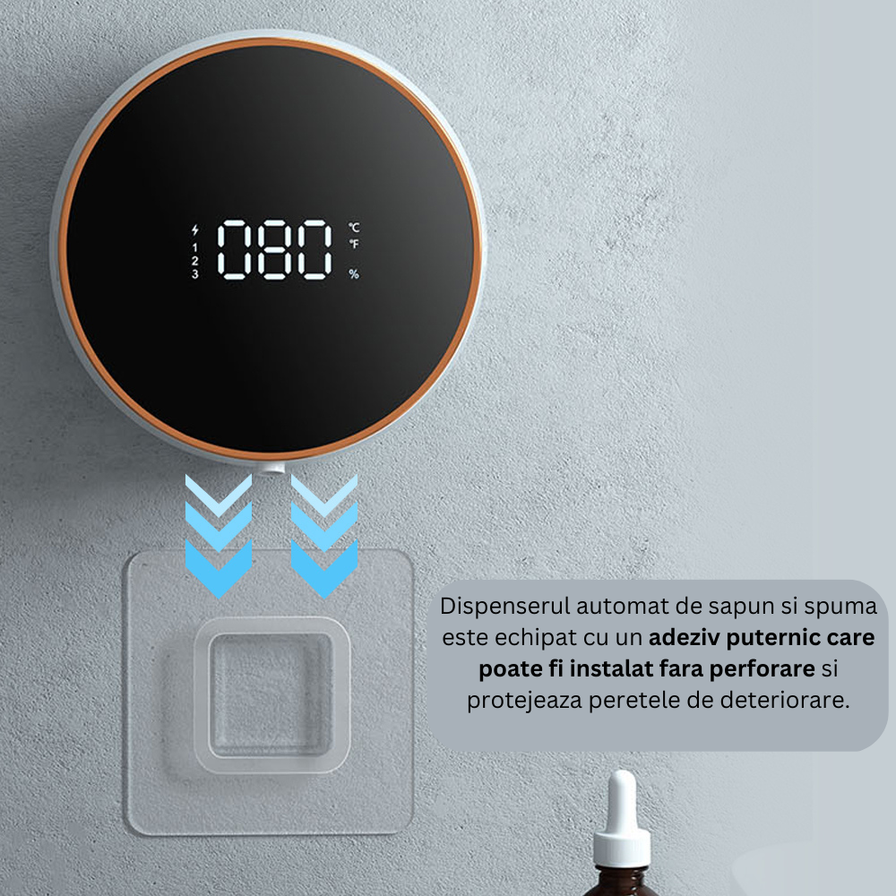 Dozator CLAUSTEEL cu Dispenser automat cu senzor de miscare tactil pentru sapun spuma si dezinfectant, Display cu afisaj LED, afiseaza bateria si nivelul de spumare, negru [6]
