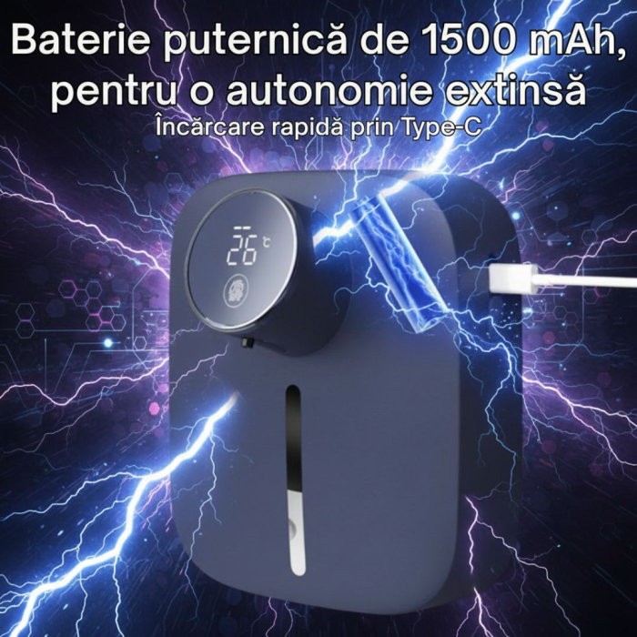 Dozator cu Dispenser automat x101 cu senzor de miscare tactil pentru sapun spuma si dezinfectant, Display cu afisaj LED, afiseaza temperatura si nivelul de spumare, Albastru [5]