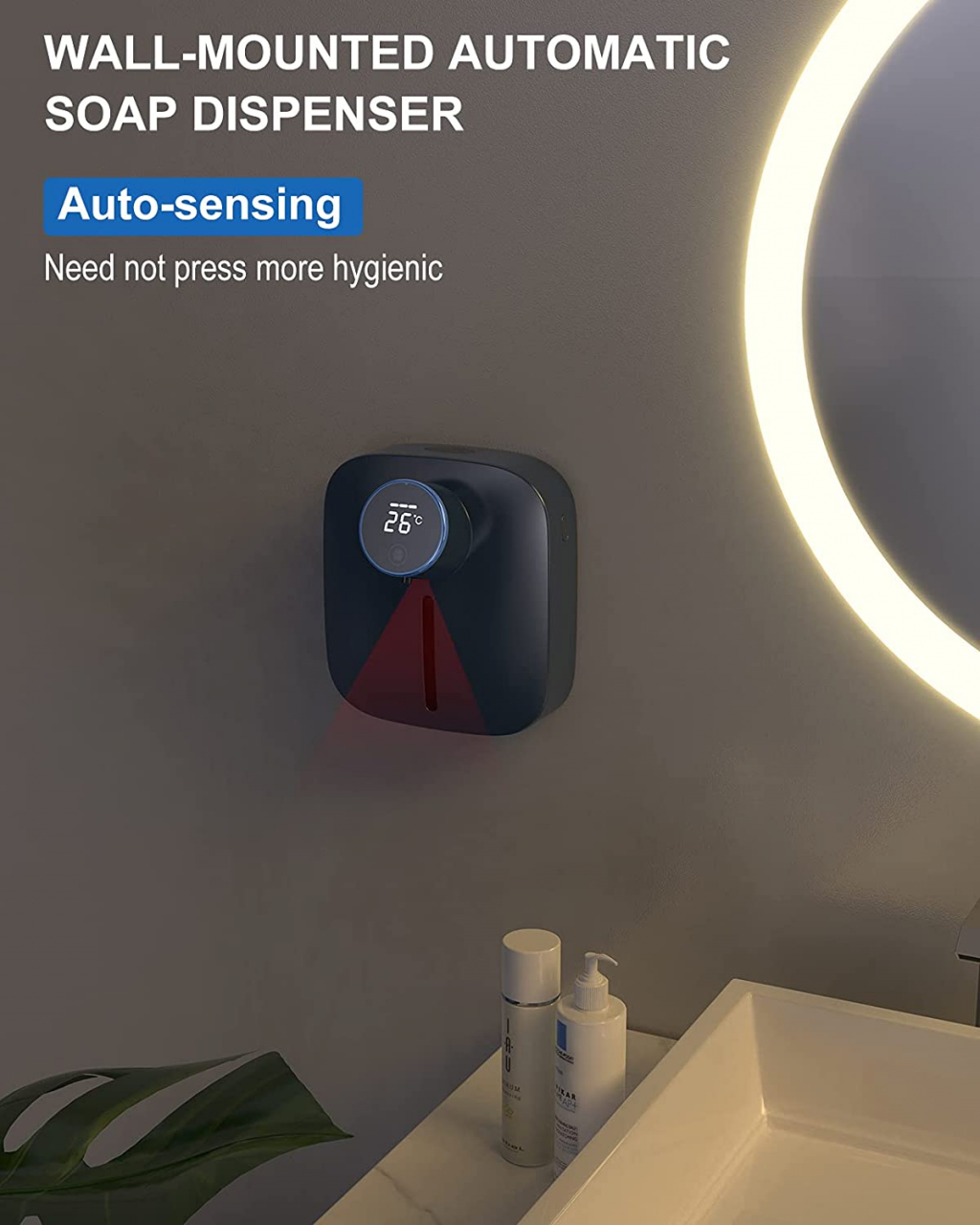 Dozator cu Dispenser automat x101 cu senzor de miscare tactil pentru sapun spuma si dezinfectant, Display cu afisaj LED, afiseaza temperatura si nivelul de spumare, Albastru [8]