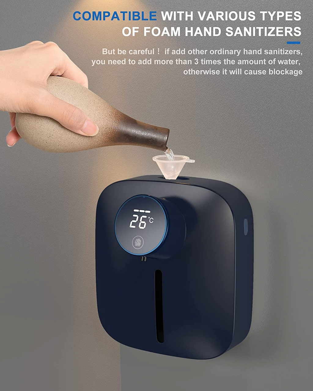 Dozator cu Dispenser automat x101 cu senzor de miscare tactil pentru sapun spuma si dezinfectant, Display cu afisaj LED, afiseaza temperatura si nivelul de spumare, Albastru [4]