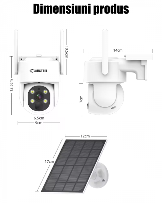 Kit complet cu 4 camere de supraveghere CLAUSTEEL DQ02 cu panou solar, WIFI, 4MPX, acumulator 9000mAh, NVR cu display 10.1 inch, control din aplicatie, senzor de miscare integrat, Night Vision Color, [2]