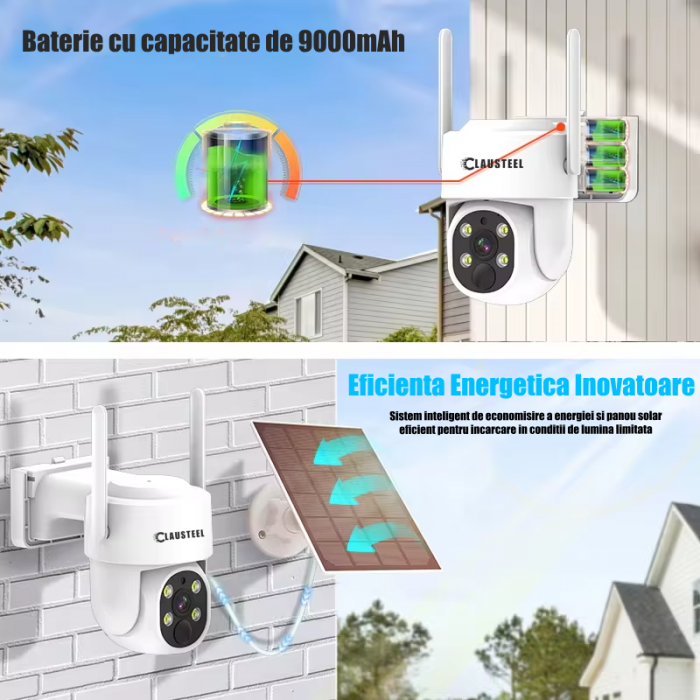 Kit complet cu 4 camere de supraveghere CLAUSTEEL DQ02 cu panou solar, WIFI, 4MPX, acumulator 9000mAh, NVR cu display 10.1 inch, control din aplicatie, senzor de miscare integrat, Night Vision Color, [3]