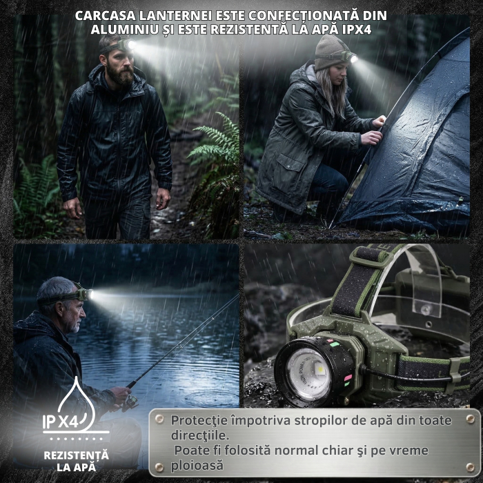 Lanterna de cap 2in1 LED 30W Profesionala din aluminiu , Zoom telescopic pe distanta de 1000 M, 4 moduri de utilizare , Acumulatori 6000 mAh , Functie de powerbank pentru incarcarea telefonului , Ajus [7]