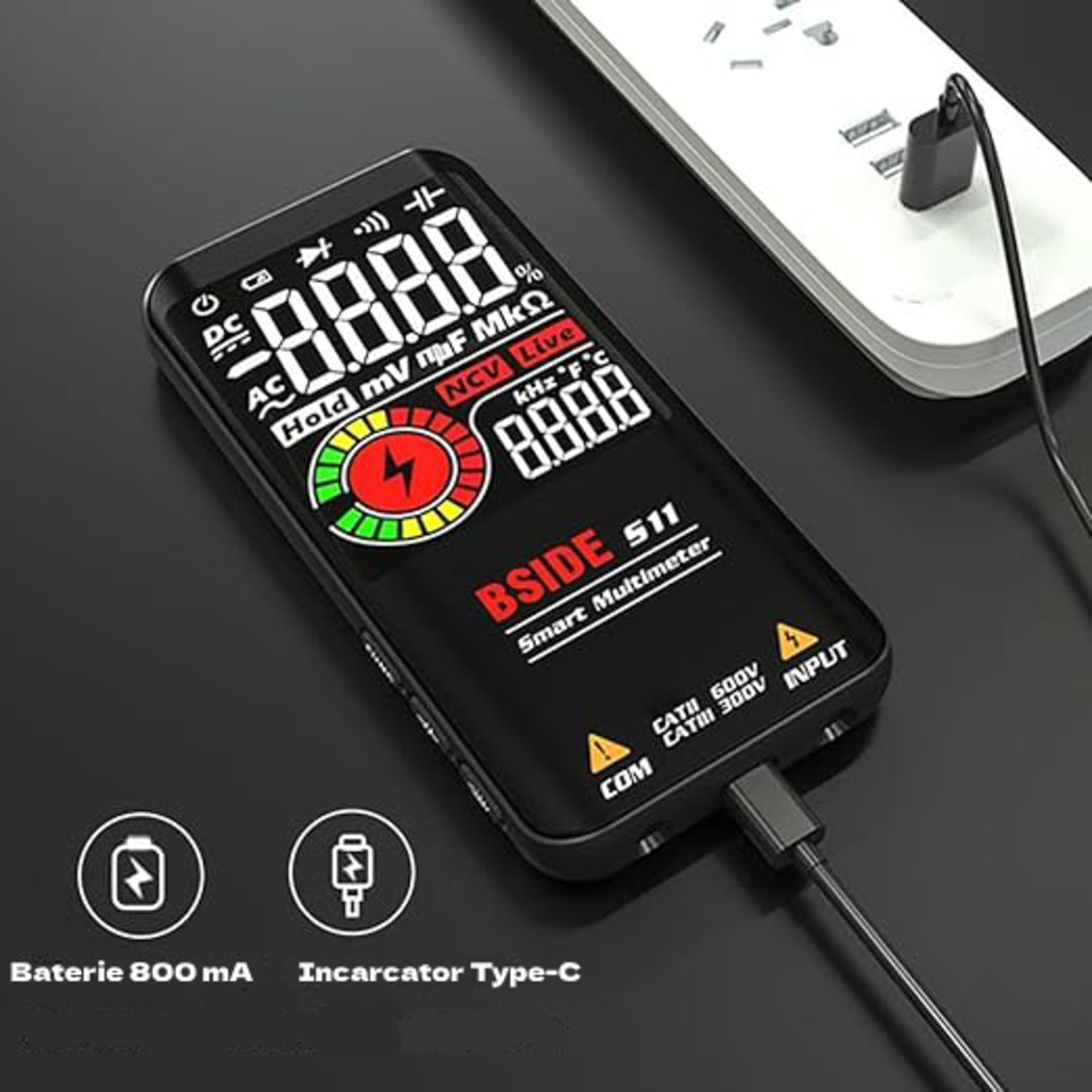 Multimetru Digital Multifunctional CLAUSTEEL BSIDE, Functii automate de masurare a Tensiunii, Rezistentei, Continuitatii, Capacitatii, Frecventei si detectare a firelor LIVE [4]
