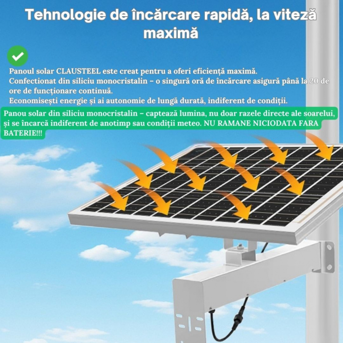 Panou solar CLAUSTEEL pentru camere de supraveghere, 60W, 12V, acumulator inclus 40 Ah, monocristalin, IP67, incarcare si stocare energie, autonomie până la 20h cu doar 1h de încărcare [5]