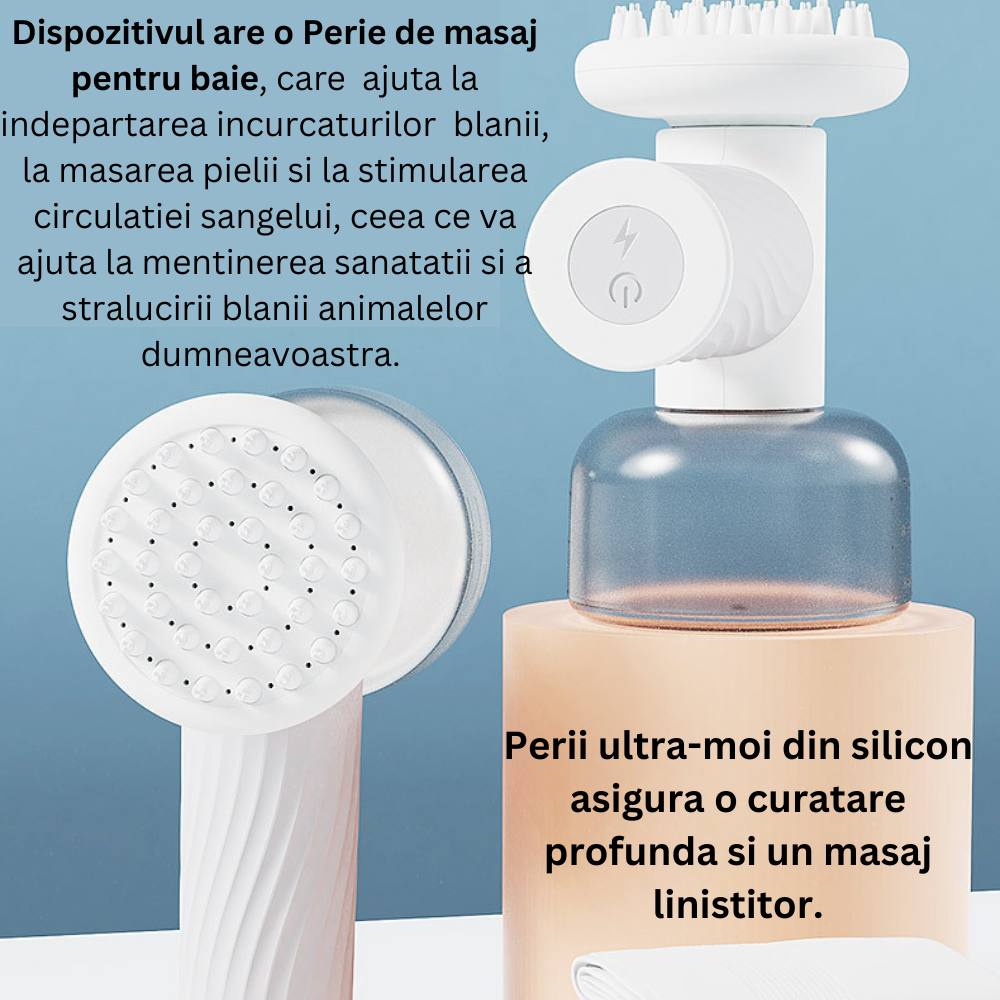 Perie automata CLAUSTEEL profesionala de baie cu acumulator incorporat pentru spalat cainii si pisicile, spalare, curatare, hidratare si masaj pentru animale, alb [2]