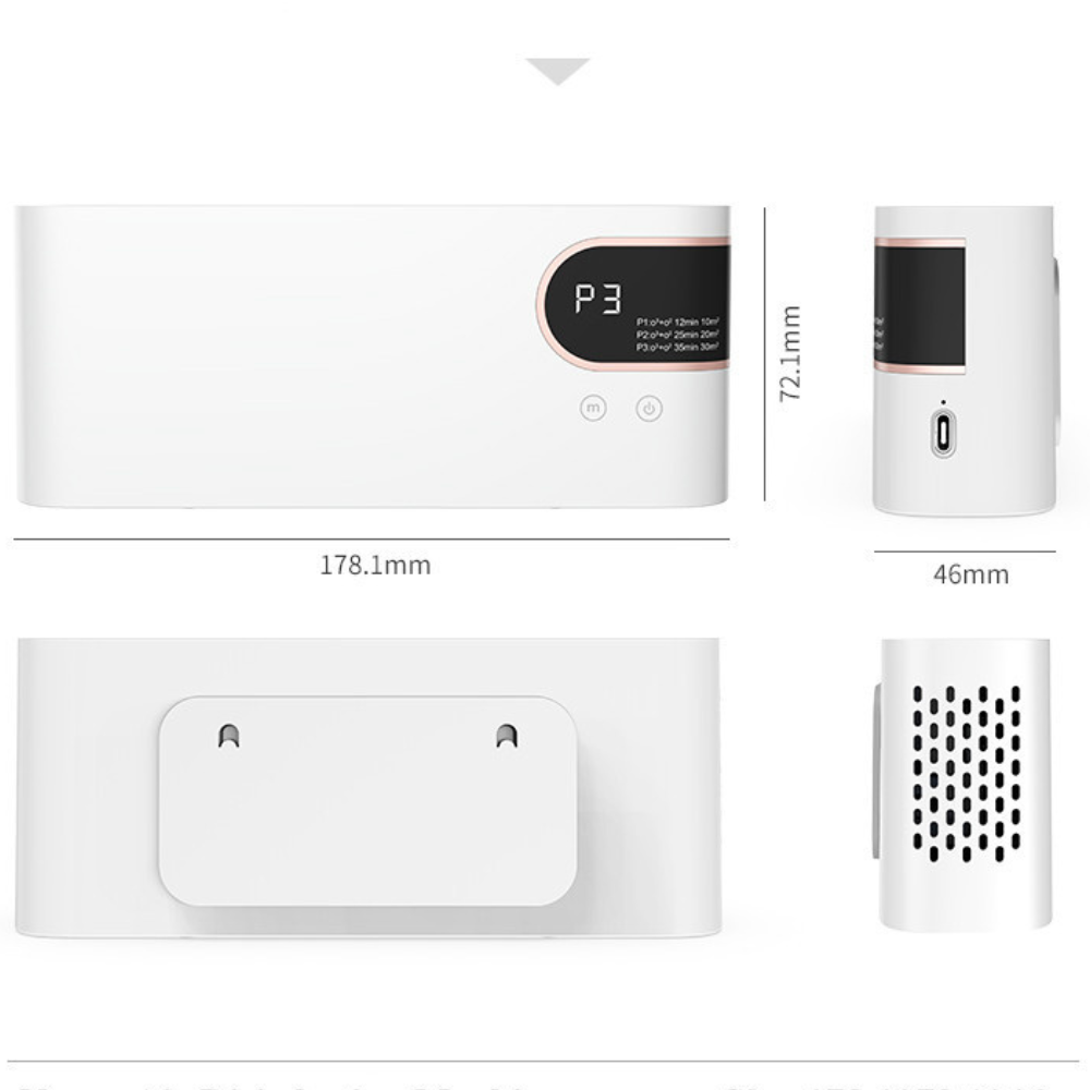 Purificator de Aer Portabil cu Ozon CLAUSTEEL, Functie de Sterilizare, Concentratie de Ioni Negativi 8000000/cm³, 3 Moduri de Functionare, 4W, 100mg/h, USB Tip C, Acumulator 2000mAh, Ideal pentru Supr [5]