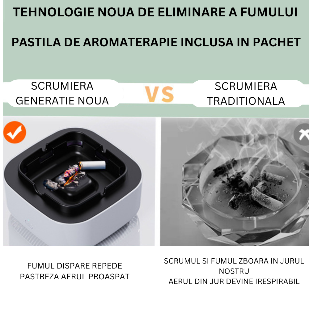 Scrumiera electrica CLAUSTEEL cu purificator de aer incorporat, Pastila de aromaterapie inclusa, Aspira fumul si elimina mirosurile neplacute, Acumulator lithiu incorporat, Incarcare Usb, Gri [5]