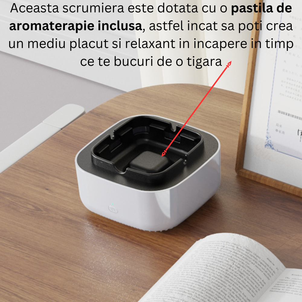 Scrumiera electrica CLAUSTEEL cu purificator de aer incorporat, Pastila de aromaterapie inclusa, Aspira fumul si elimina mirosurile neplacute, Acumulator lithiu incorporat, Incarcare Usb, Gri [2]