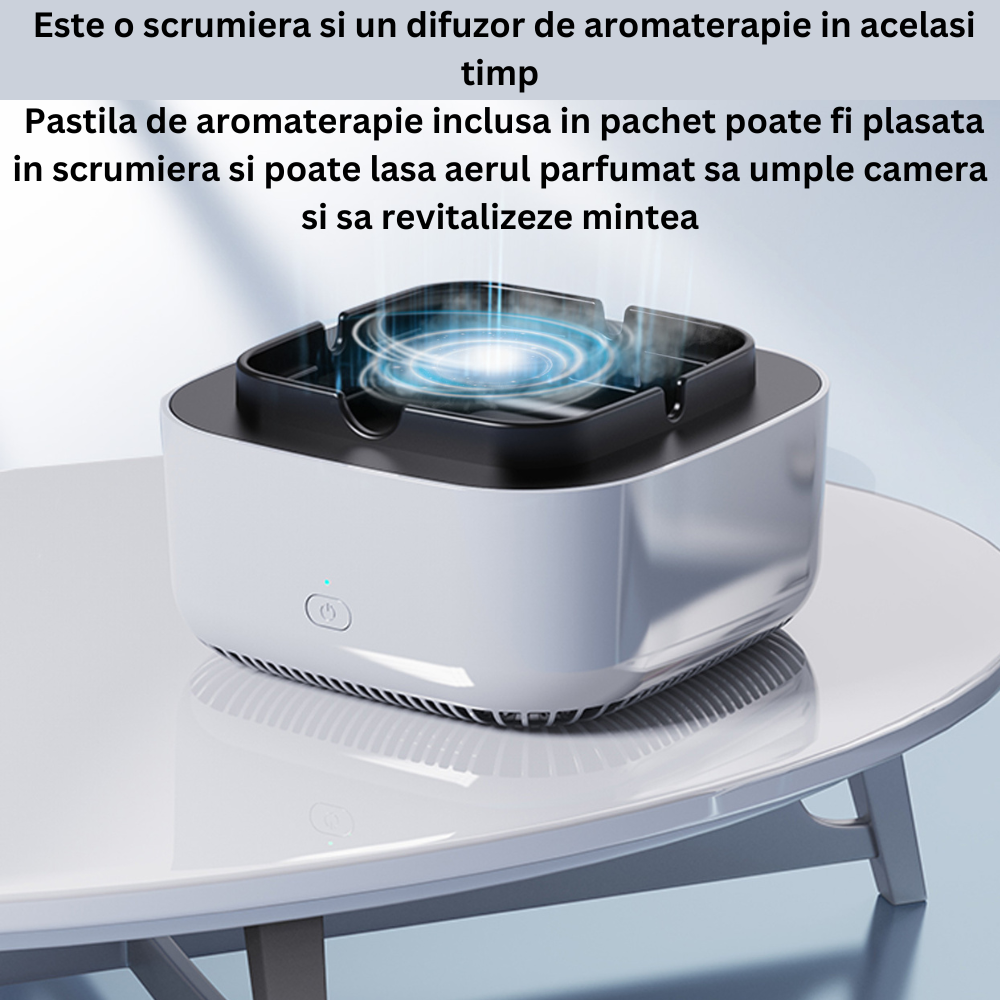 Scrumiera electrica CLAUSTEEL cu purificator de aer incorporat, Pastila de aromaterapie inclusa, Aspira fumul si elimina mirosurile neplacute, Acumulator lithiu incorporat, Incarcare Usb, Gri [4]
