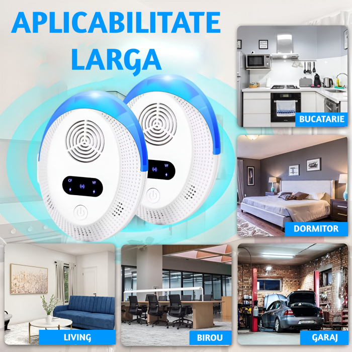 Set cu 2 Aparate profesionale cu ultrasunete CLAUSTEEL, anti rozatoare, anti sobolani, anti insecte, frecventa 20kHz-65kHz, afisaj digital, acoperire 360°, raza 220 MP, Alb [5]